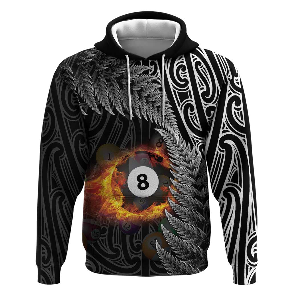 Personalised New Zealand Billiards Hoodie Maori Fern On Fire 8 Ball - Polynesian Pride