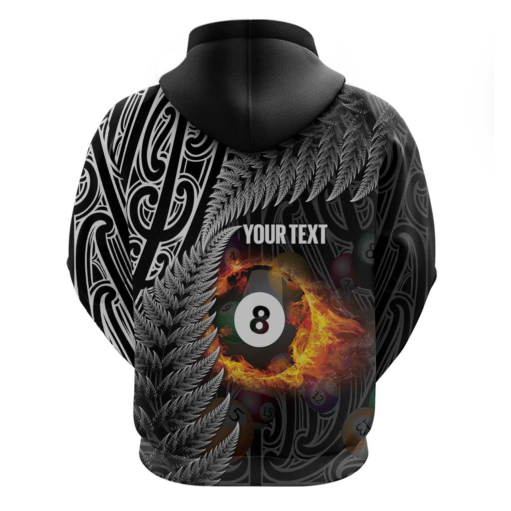 Personalised New Zealand Billiards Hoodie Maori Fern On Fire 8 Ball - Polynesian Pride