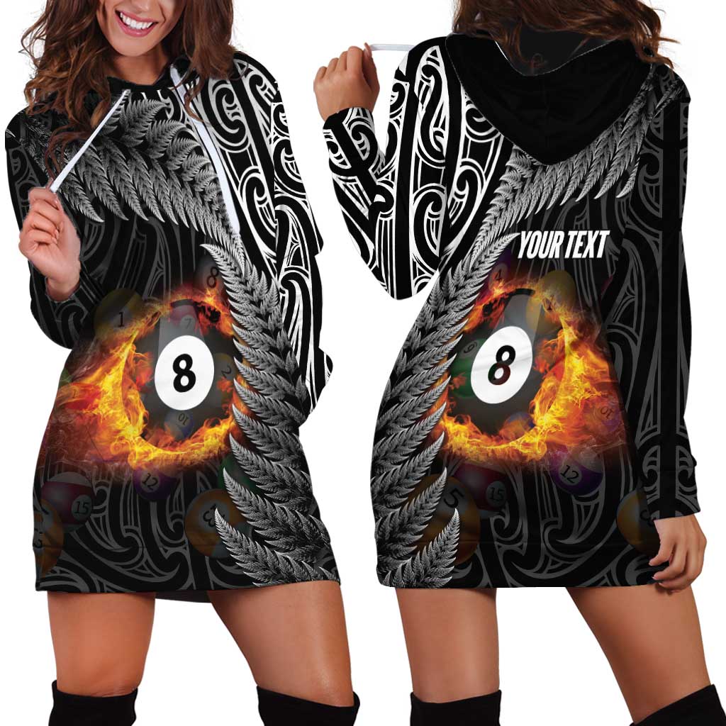 Personalised New Zealand Billiards Hoodie Dress Maori Fern On Fire 8 Ball LT14 - Polynesian Pride