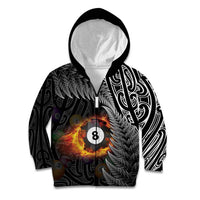 Personalised New Zealand Billiards Kid Hoodie Maori Fern On Fire 8 Ball - Polynesian Pride