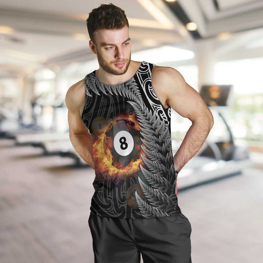 Personalised New Zealand Billiards Men Tank Top Maori Fern On Fire 8 Ball - Polynesian Pride