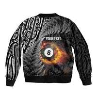 Personalised New Zealand Billiards Sleeve Zip Bomber Jacket Maori Fern On Fire 8 Ball LT14 - Polynesian Pride