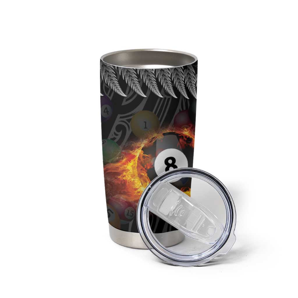 Personalised New Zealand Billiards Tumbler Cup Maori Fern On Fire 8 Ball - Polynesian Pride