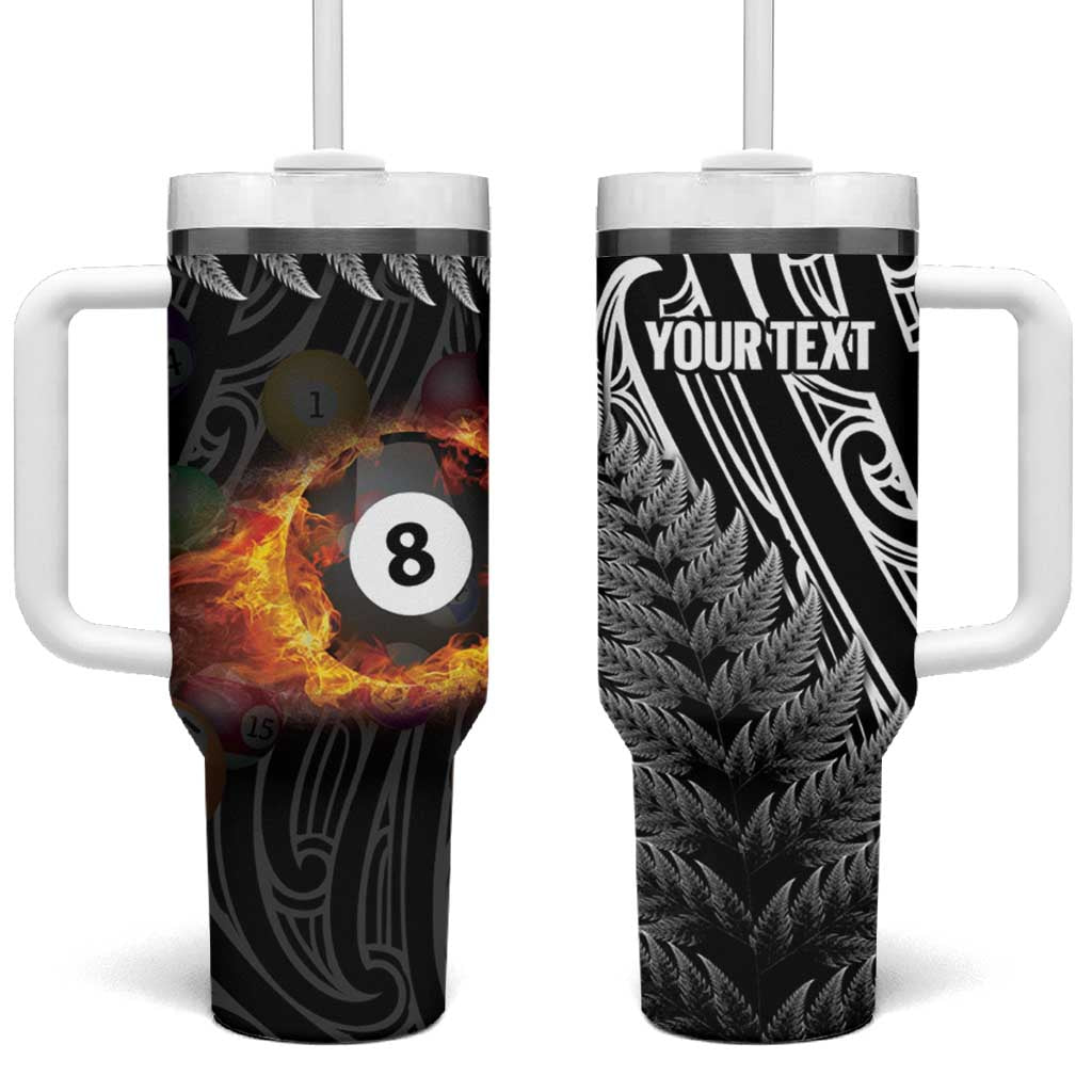 Personalised New Zealand Billiards Tumbler With Handle Maori Fern On Fire 8 Ball - Polynesian Pride