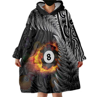 Personalised New Zealand Billiards Wearable Blanket Hoodie Maori Fern On Fire 8 Ball LT14 - Polynesian Pride