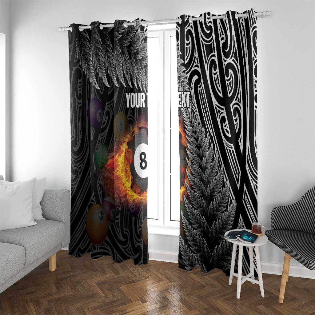 Personalised New Zealand Billiards Window Curtain Maori Fern On Fire 8 Ball - Polynesian Pride