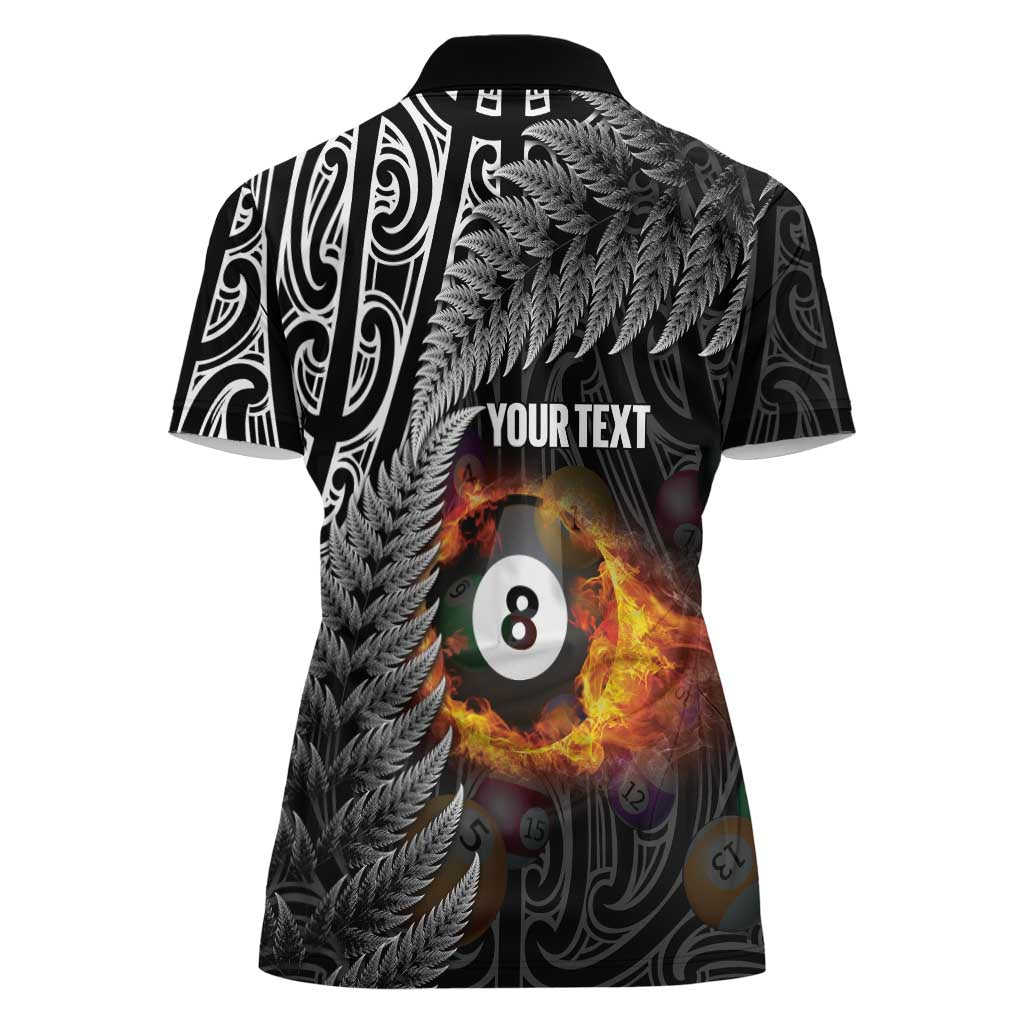 Personalised New Zealand Billiards Women Polo Shirt Maori Fern On Fire 8 Ball LT14 - Polynesian Pride