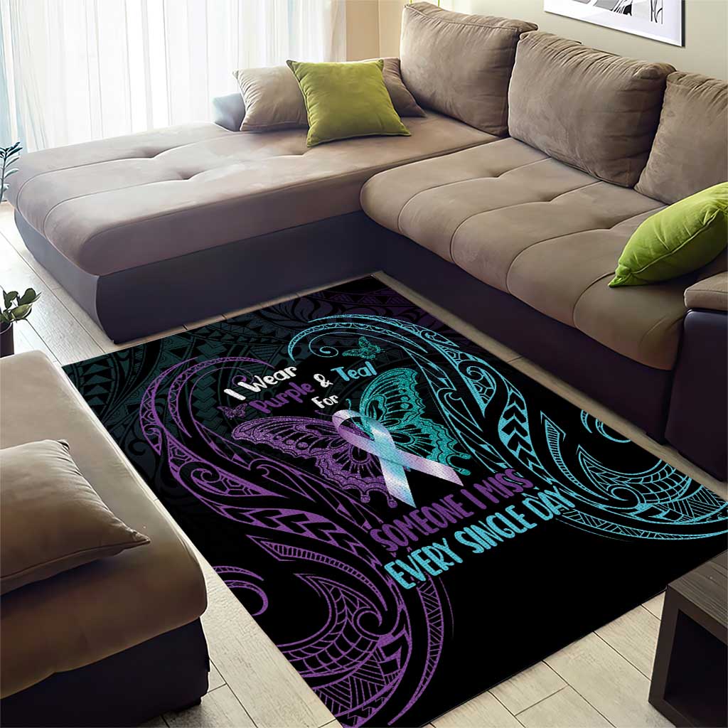 Suicide Awareness Memorial Area Rug I Wear Purple and Teal For Someone I Miss - Polynesian Pride