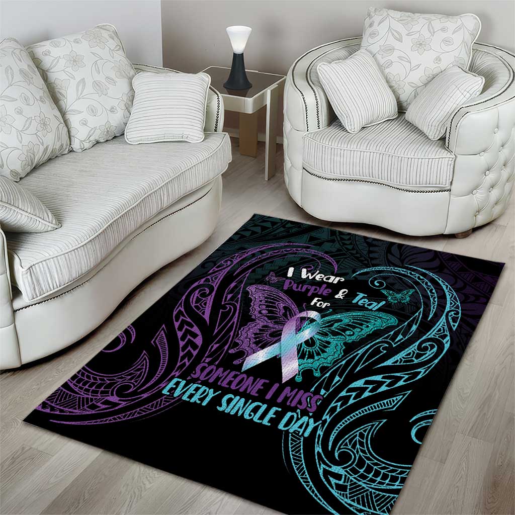 Suicide Awareness Memorial Area Rug I Wear Purple and Teal For Someone I Miss - Polynesian Pride