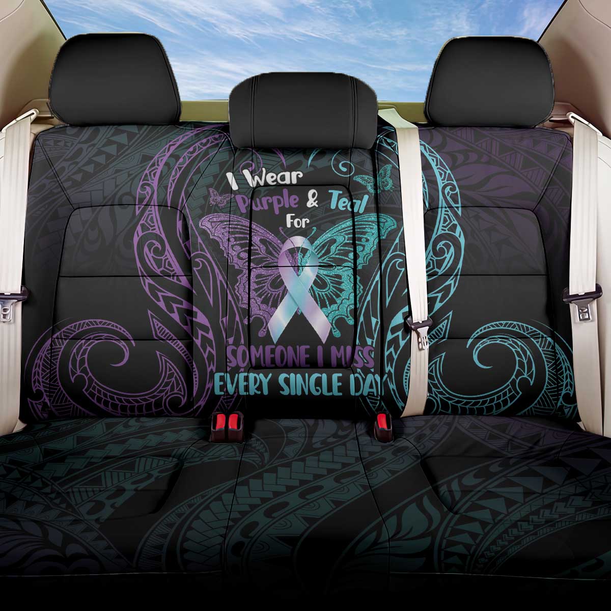 Suicide Awareness Memorial Back Car Seat Cover I Wear Purple and Teal For Someone I Miss - Polynesian Pride