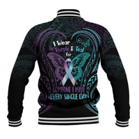 Suicide Awareness Memorial Baseball Jacket I Wear Purple and Teal For Someone I Miss - Polynesian Pride