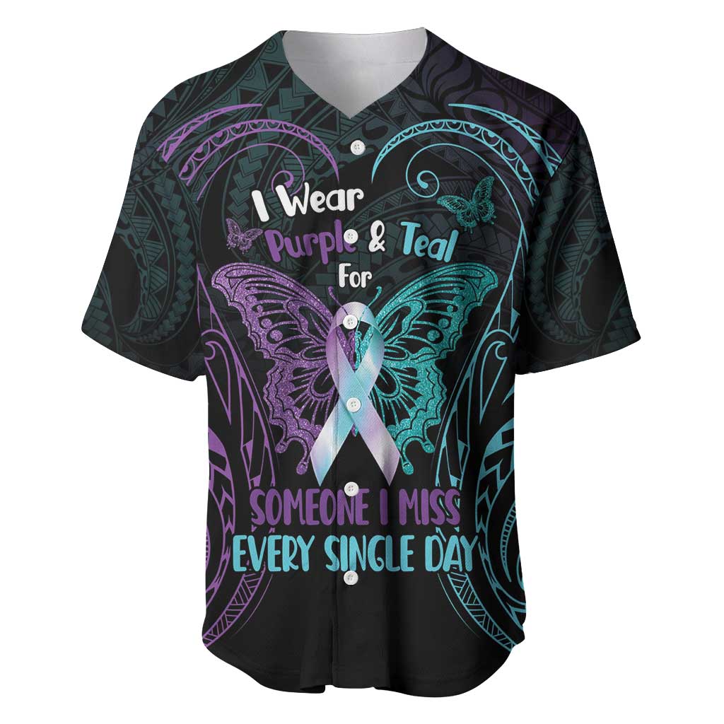 Suicide Awareness Memorial Baseball Jersey I Wear Purple and Teal For Someone I Miss - Polynesian Pride
