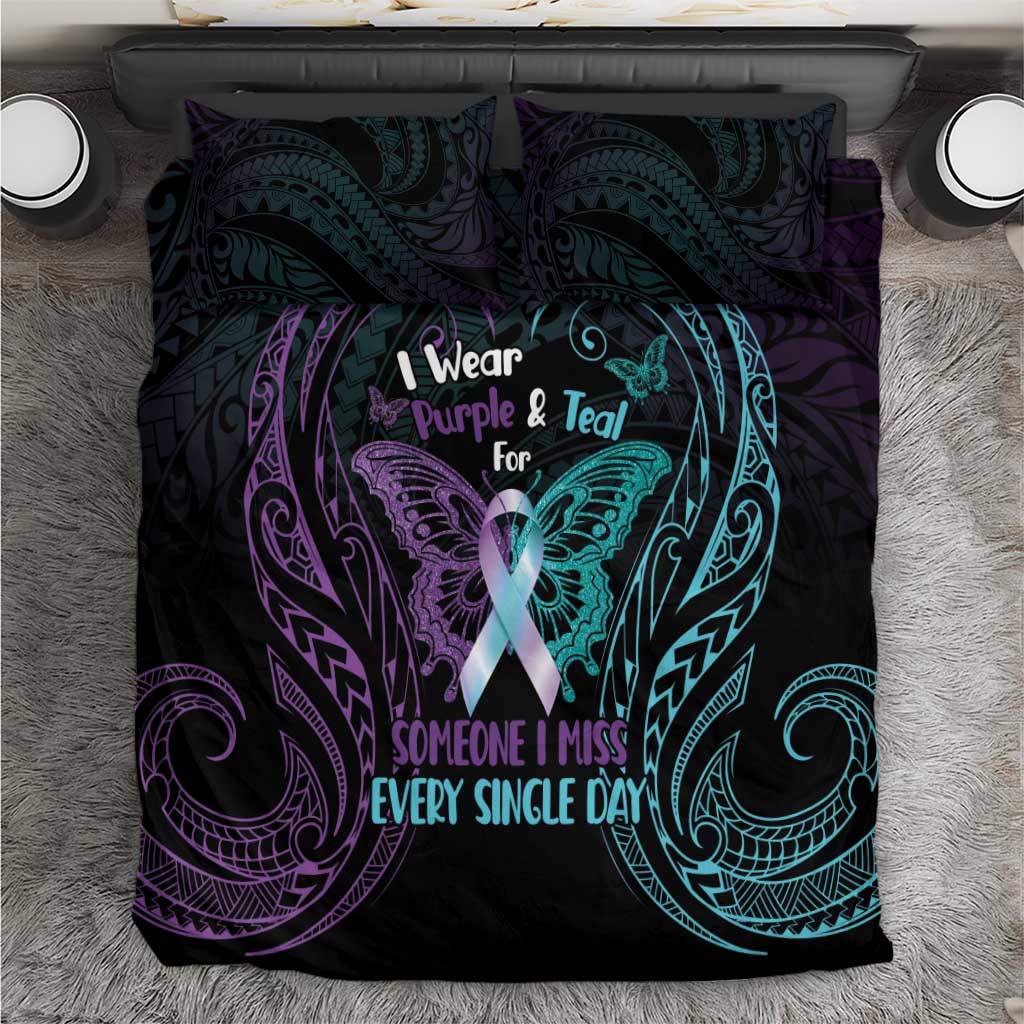 Suicide Awareness Memorial Bedding Set I Wear Purple and Teal For Someone I Miss - Polynesian Pride