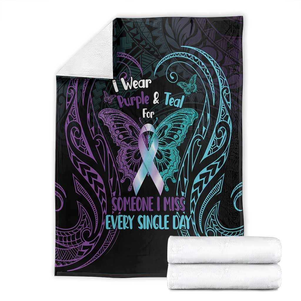 Suicide Awareness Memorial Blanket I Wear Purple and Teal For Someone I Miss - Polynesian Pride