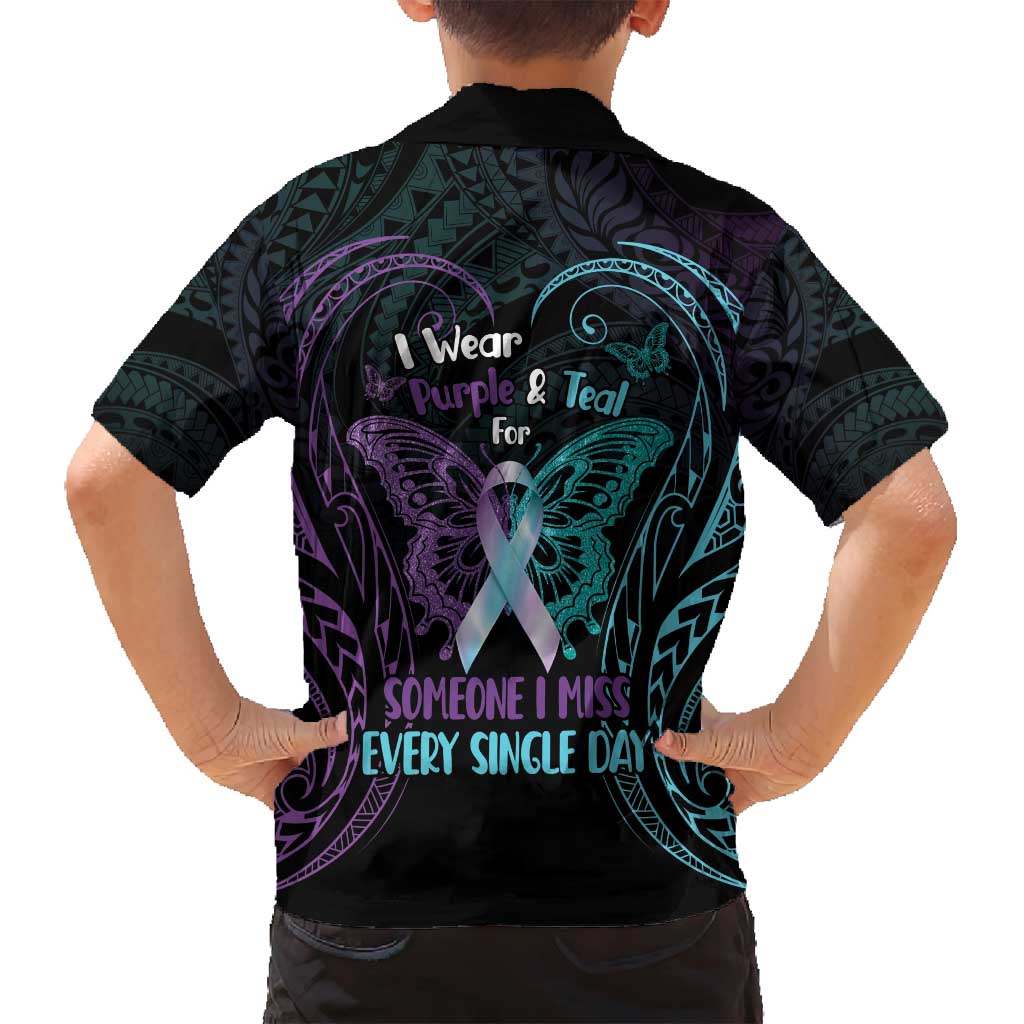 Suicide Awareness Memorial Family Matching Long Sleeve Bodycon Dress and Hawaiian Shirt I Wear Purple and Teal For Someone I Miss - Polynesian Pride