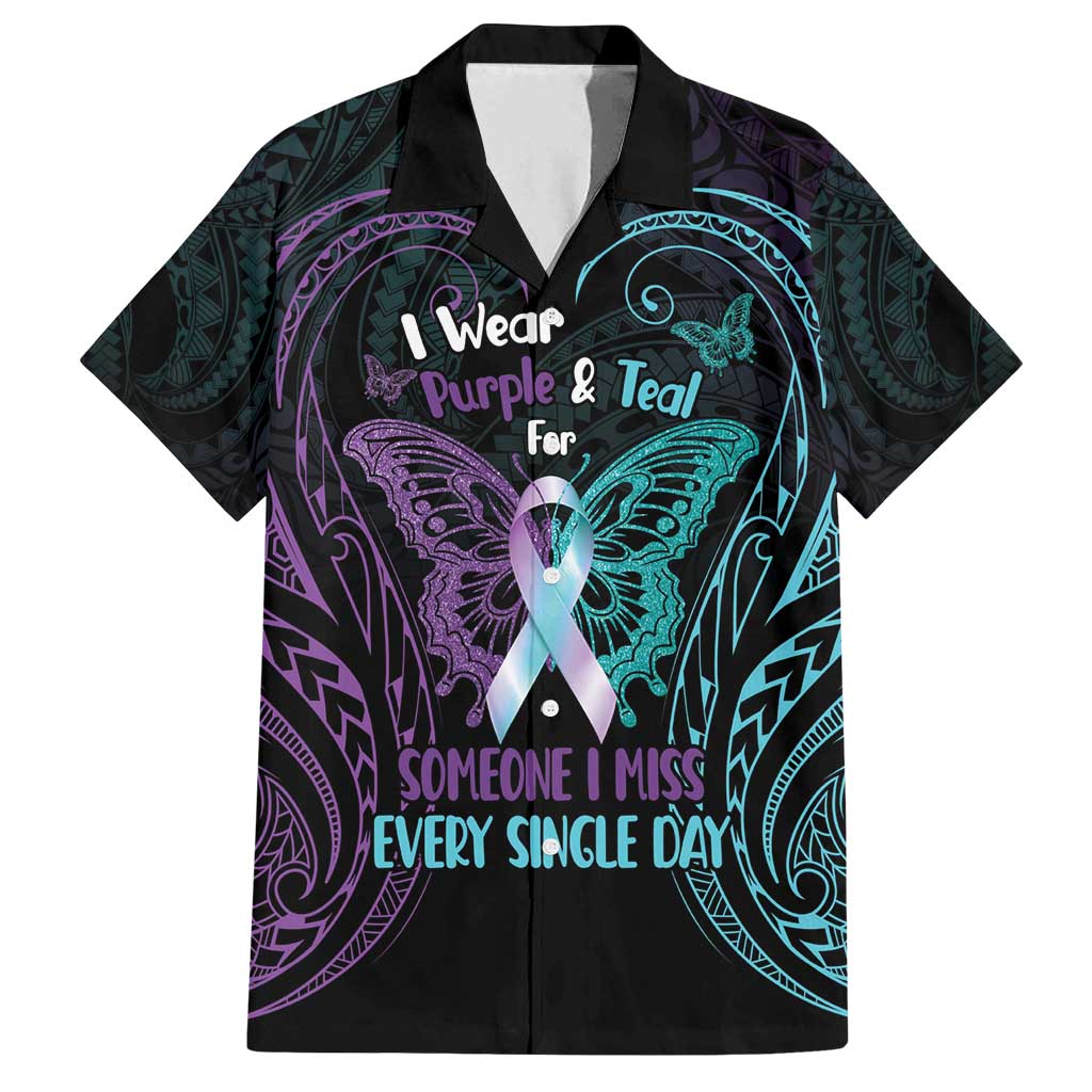 Suicide Awareness Memorial Family Matching Long Sleeve Bodycon Dress and Hawaiian Shirt I Wear Purple and Teal For Someone I Miss - Polynesian Pride