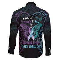 Suicide Awareness Memorial Family Matching Long Sleeve Bodycon Dress and Hawaiian Shirt I Wear Purple and Teal For Someone I Miss - Polynesian Pride