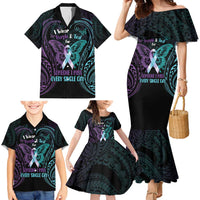 Suicide Awareness Memorial Family Matching Mermaid Dress and Hawaiian Shirt I Wear Purple and Teal For Someone I Miss - Polynesian Pride