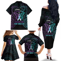 Suicide Awareness Memorial Family Matching Off The Shoulder Long Sleeve Dress and Hawaiian Shirt I Wear Purple and Teal For Someone I Miss - Polynesian Pride