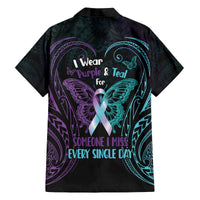 Suicide Awareness Memorial Family Matching Off The Shoulder Long Sleeve Dress and Hawaiian Shirt I Wear Purple and Teal For Someone I Miss - Polynesian Pride