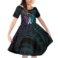 Suicide Awareness Memorial Family Matching Off Shoulder Short Dress and Hawaiian Shirt I Wear Purple and Teal For Someone I Miss - Polynesian Pride