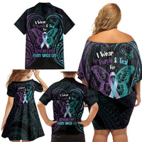 Suicide Awareness Memorial Family Matching Off Shoulder Short Dress and Hawaiian Shirt I Wear Purple and Teal For Someone I Miss - Polynesian Pride