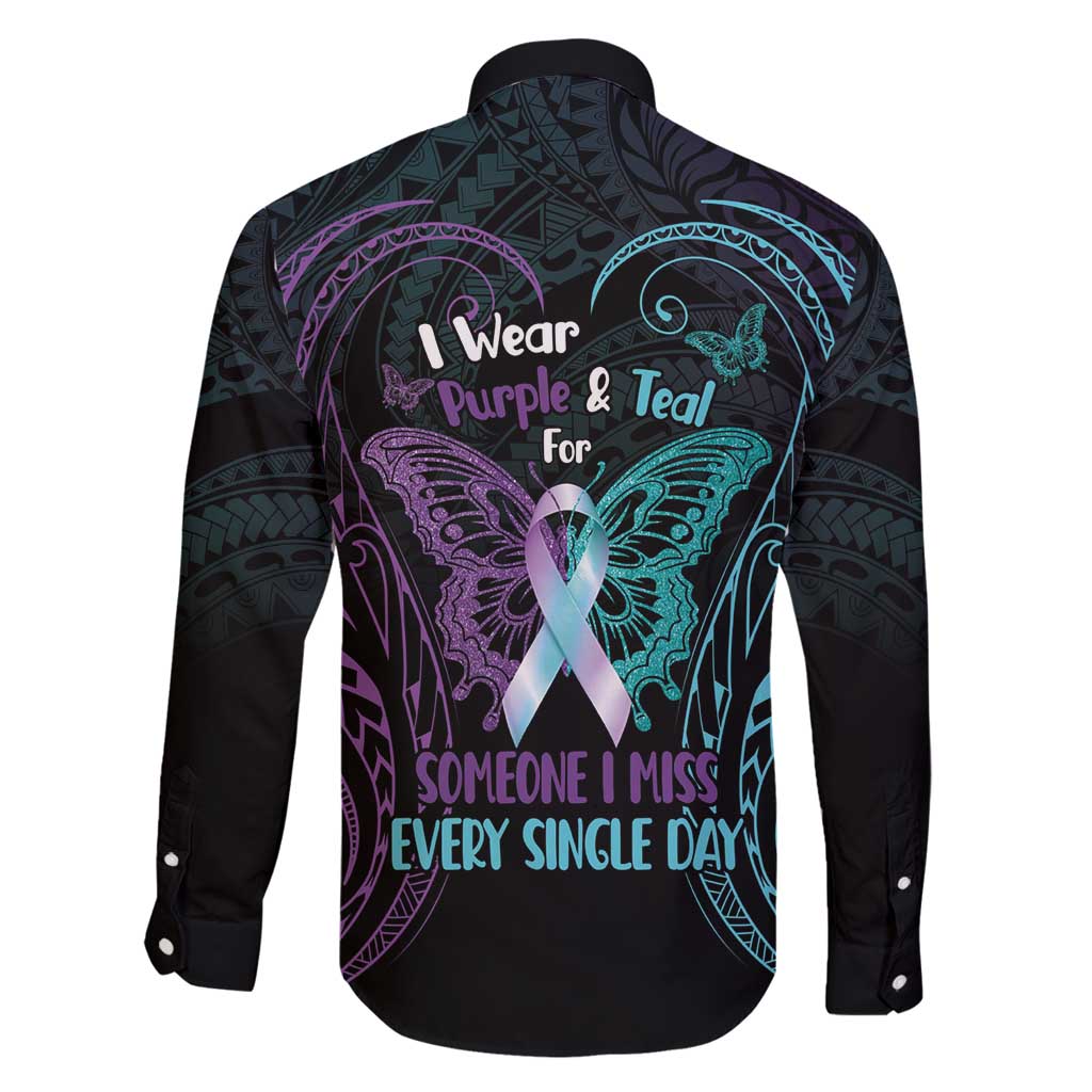 Suicide Awareness Memorial Family Matching Off Shoulder Short Dress and Hawaiian Shirt I Wear Purple and Teal For Someone I Miss - Polynesian Pride