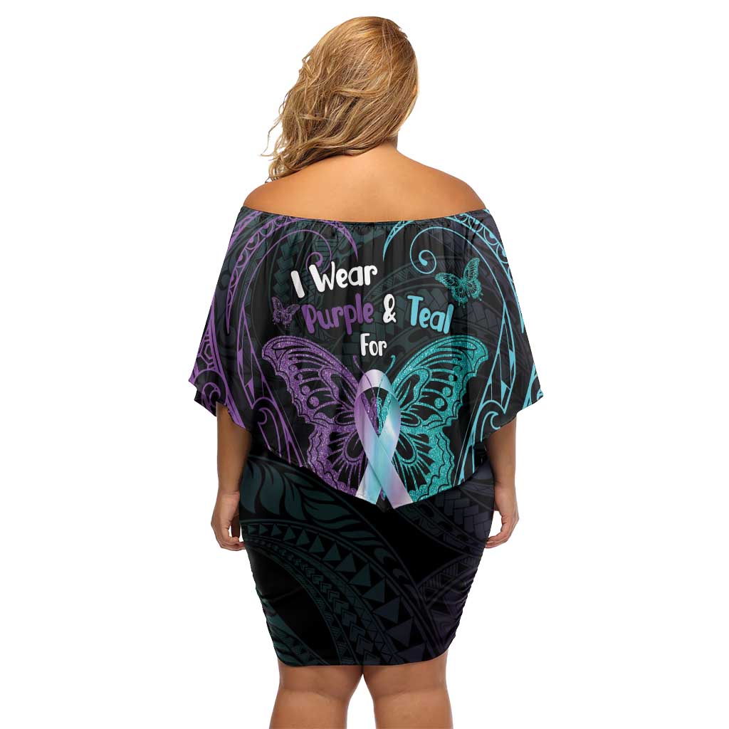Suicide Awareness Memorial Family Matching Off Shoulder Short Dress and Hawaiian Shirt I Wear Purple and Teal For Someone I Miss - Polynesian Pride