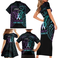 Suicide Awareness Memorial Family Matching Short Sleeve Bodycon Dress and Hawaiian Shirt I Wear Purple and Teal For Someone I Miss - Polynesian Pride