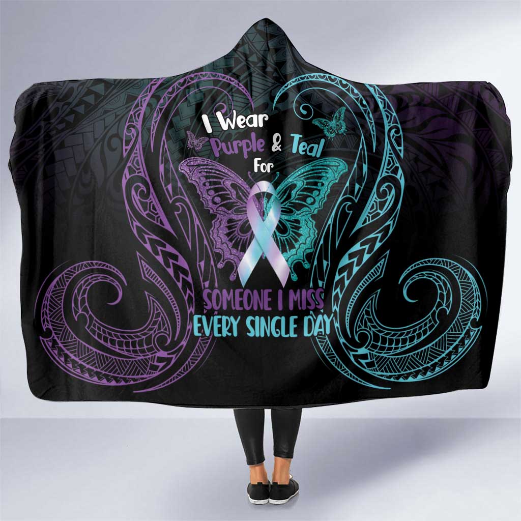 Suicide Awareness Memorial Hooded Blanket I Wear Purple and Teal For Someone I Miss - Polynesian Pride