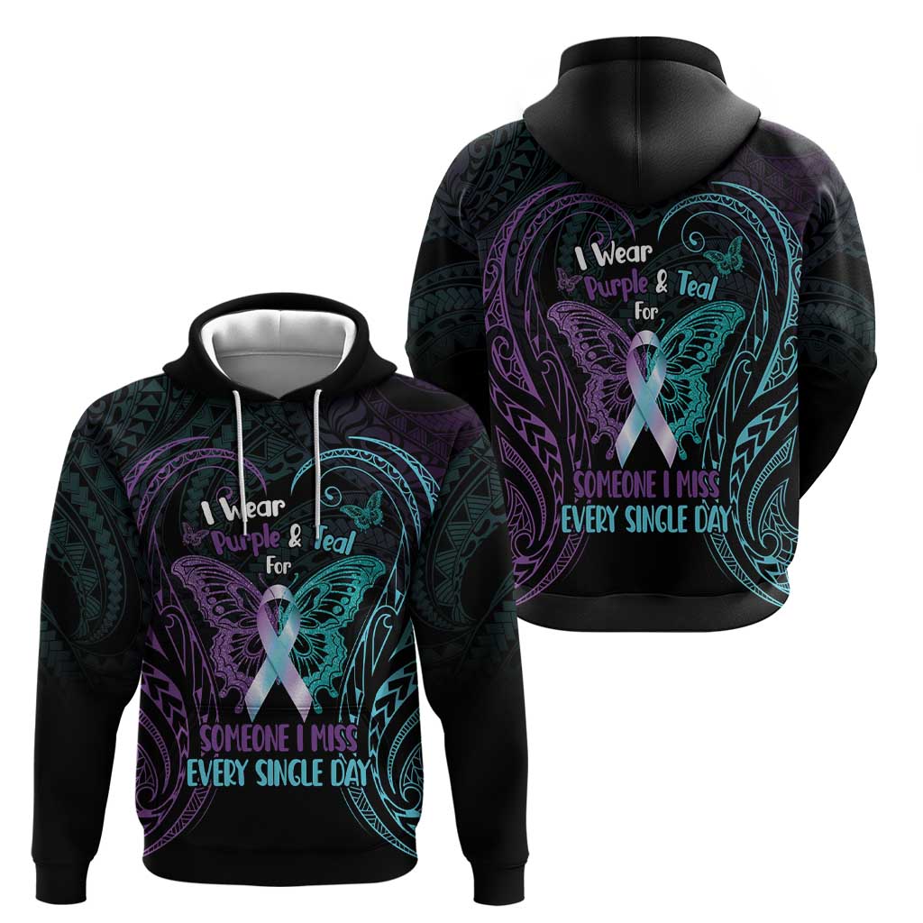 Suicide Awareness Memorial Hoodie I Wear Purple and Teal For Someone I Miss - Polynesian Pride