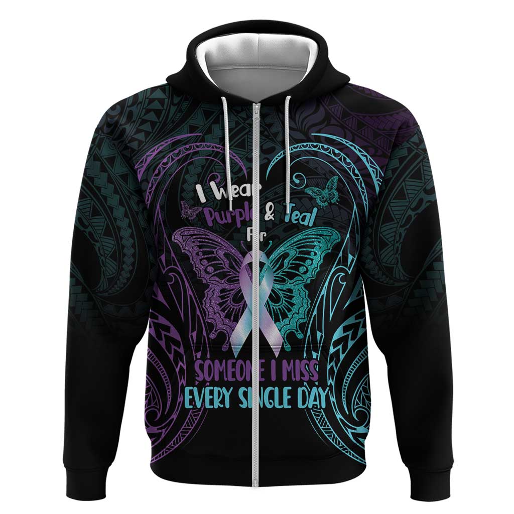 Suicide Awareness Memorial Hoodie I Wear Purple and Teal For Someone I Miss - Polynesian Pride