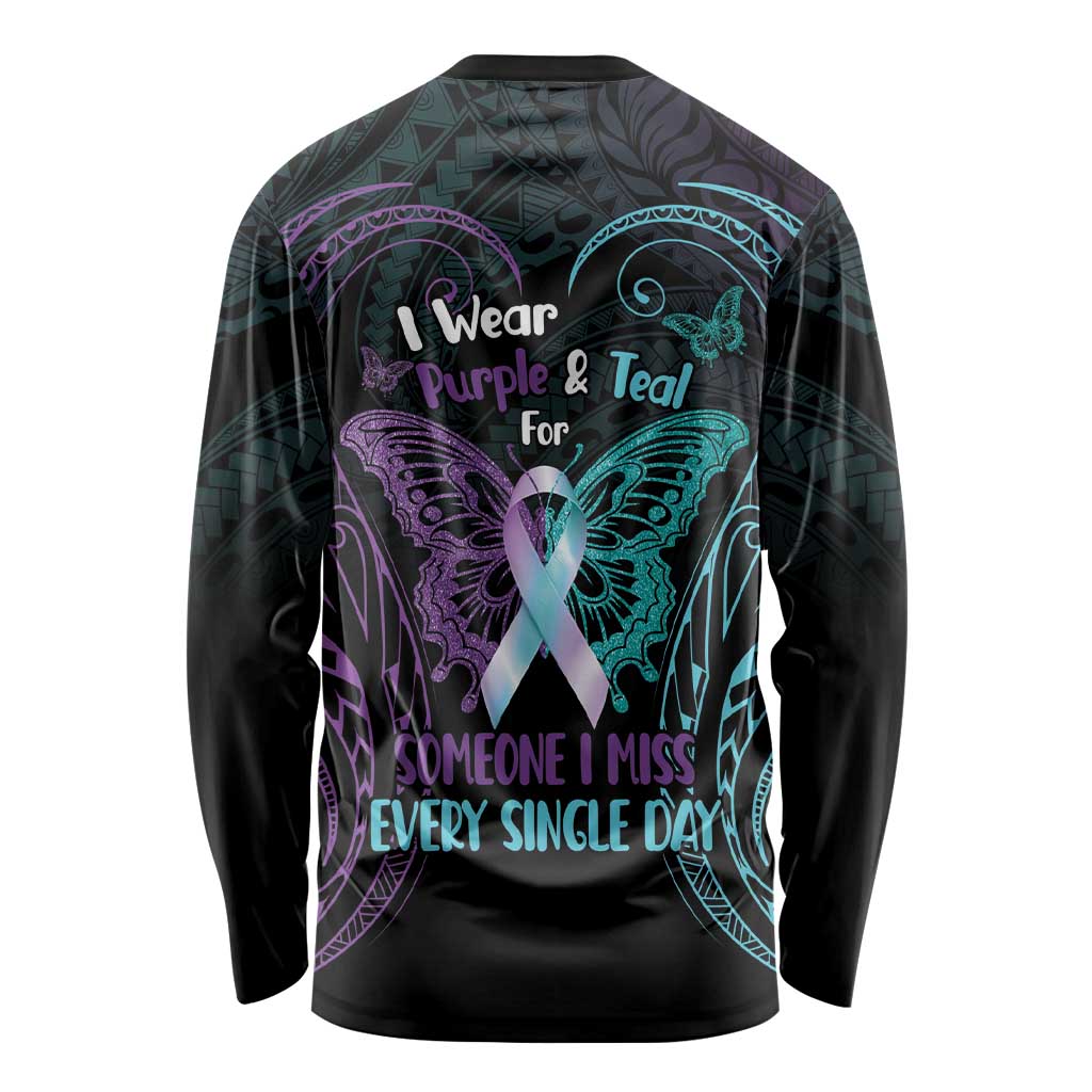 Suicide Awareness Memorial Long Sleeve Shirt I Wear Purple and Teal For Someone I Miss - Polynesian Pride