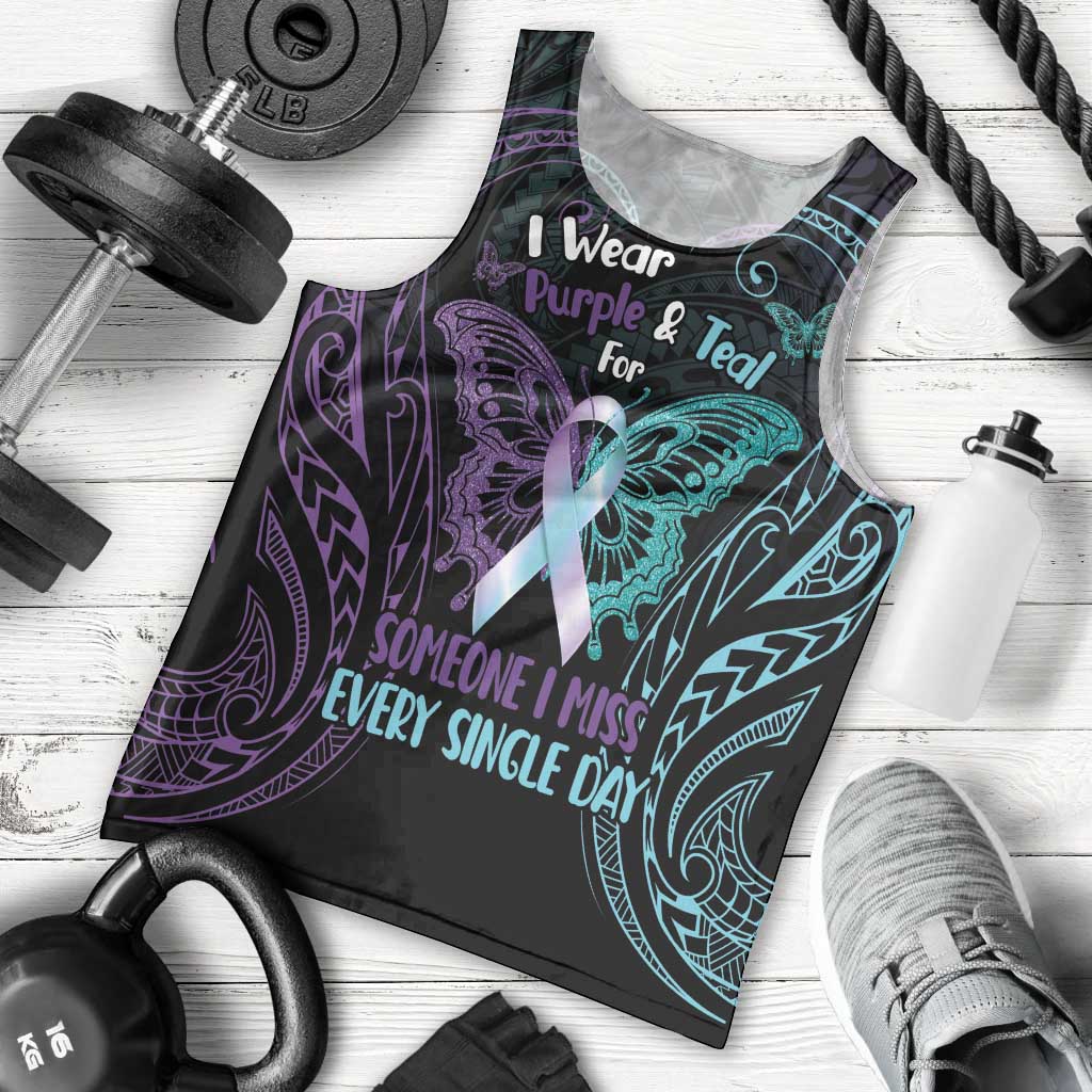 Suicide Awareness Memorial Men Tank Top I Wear Purple and Teal For Someone I Miss - Polynesian Pride