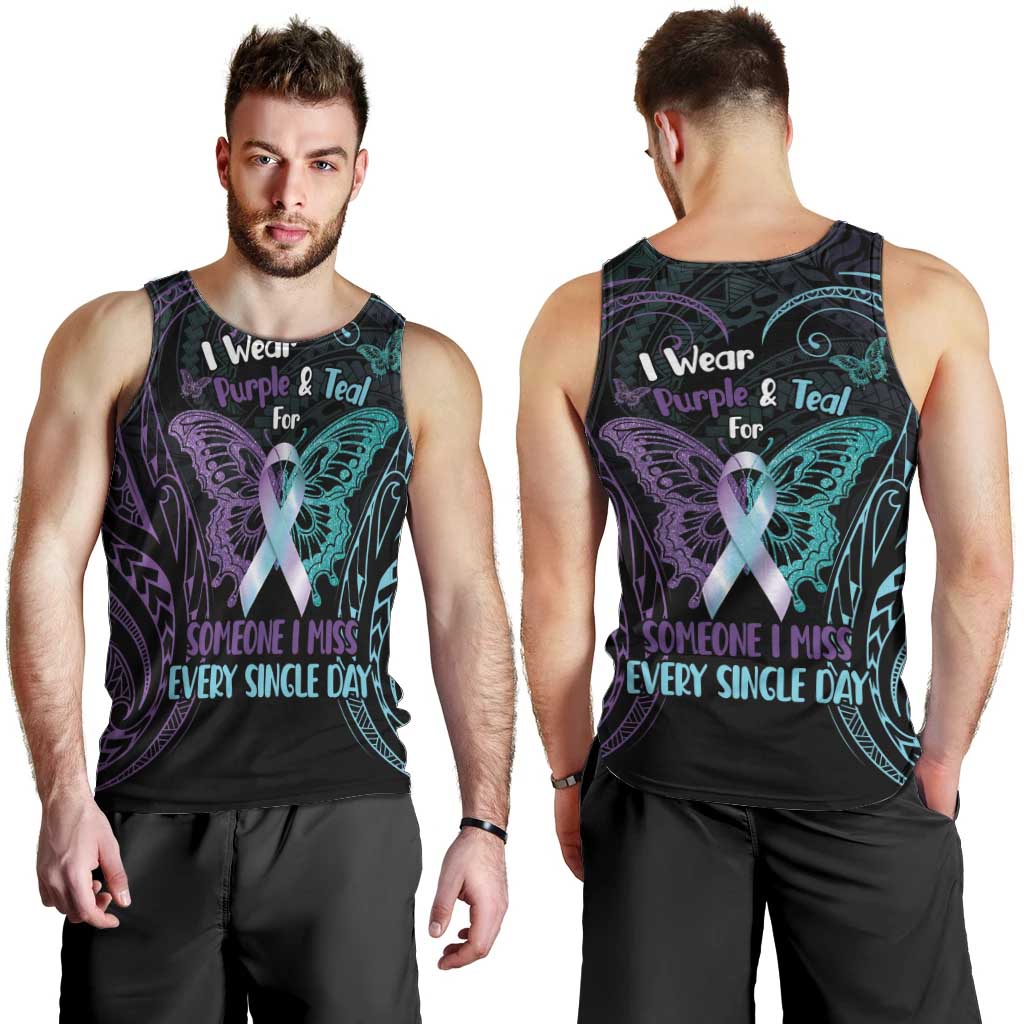 Suicide Awareness Memorial Men Tank Top I Wear Purple and Teal For Someone I Miss - Polynesian Pride