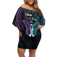 Suicide Awareness Memorial Off Shoulder Short Dress I Wear Purple and Teal For Someone I Miss - Polynesian Pride