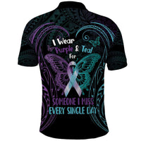 Suicide Awareness Memorial Polo Shirt I Wear Purple and Teal For Someone I Miss - Polynesian Pride