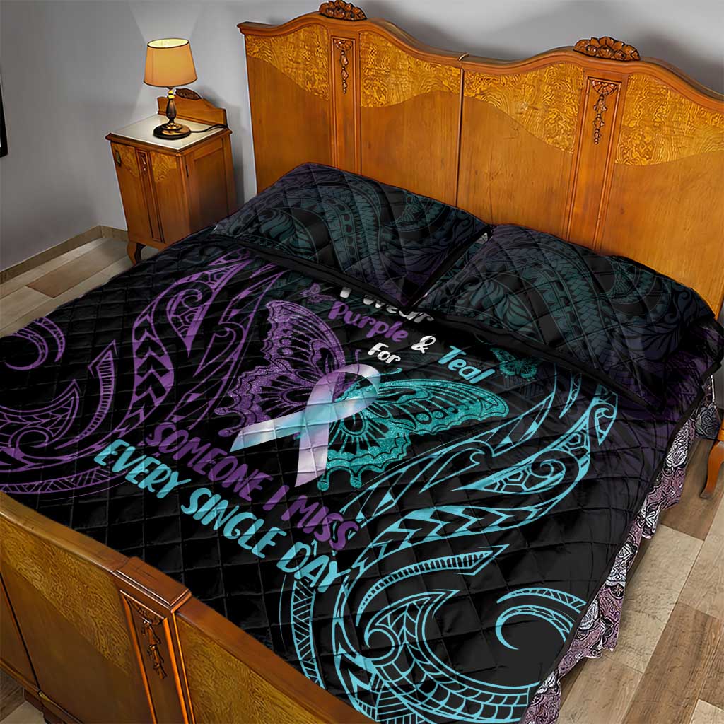 Suicide Awareness Memorial Quilt Bed Set I Wear Purple and Teal For Someone I Miss - Polynesian Pride