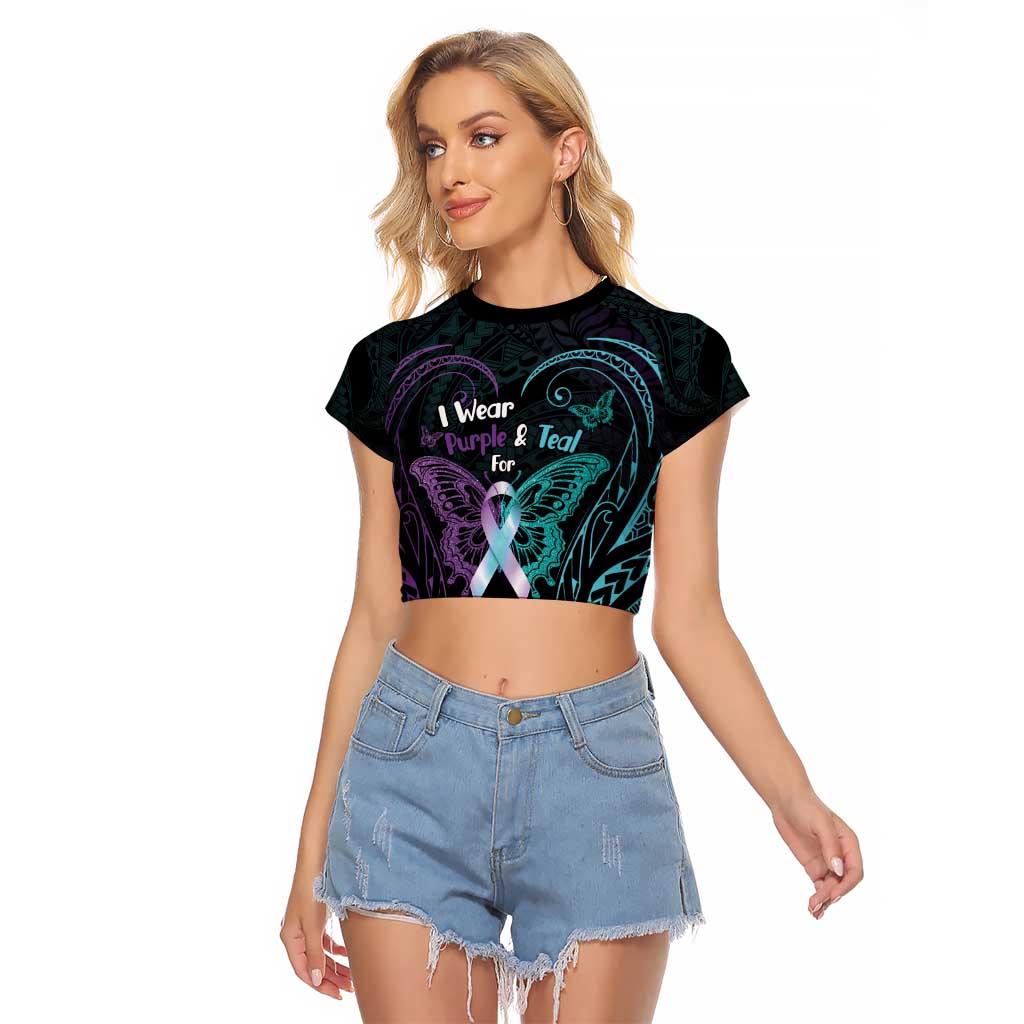 Suicide Awareness Memorial Raglan Cropped T Shirt I Wear Purple and Teal For Someone I Miss - Polynesian Pride