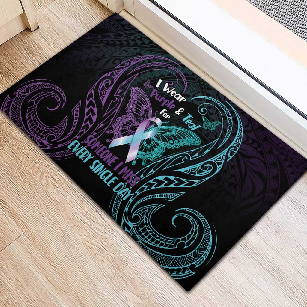Suicide Awareness Memorial Rubber Doormat I Wear Purple and Teal For Someone I Miss - Polynesian Pride