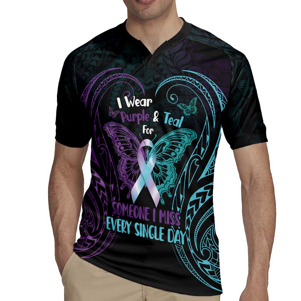 Suicide Awareness Memorial Rugby Jersey I Wear Purple and Teal For Someone I Miss - Polynesian Pride