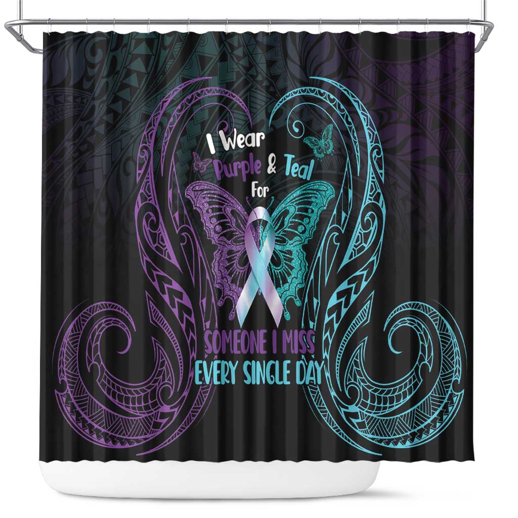 Suicide Awareness Memorial Shower Curtain I Wear Purple and Teal For Someone I Miss - Polynesian Pride