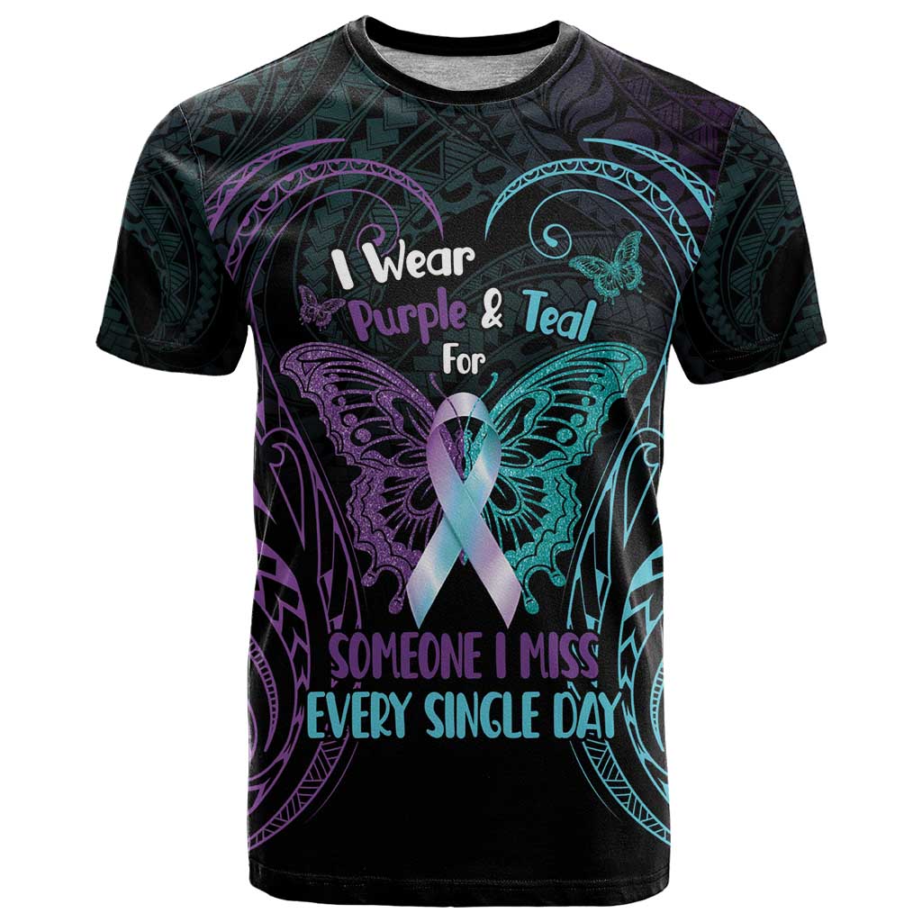 Suicide Awareness Memorial T Shirt I Wear Purple and Teal For Someone I Miss - Polynesian Pride