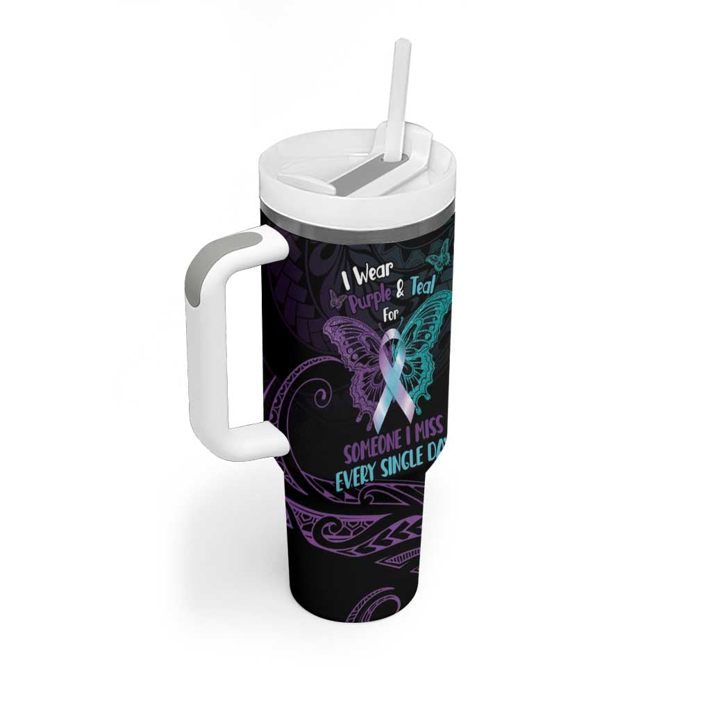 Suicide Awareness Memorial Tumbler With Handle I Wear Purple and Teal For Someone I Miss - Polynesian Pride