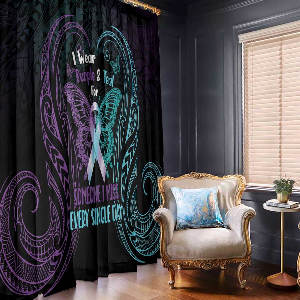 Suicide Awareness Memorial Window Curtain I Wear Purple and Teal For Someone I Miss - Polynesian Pride