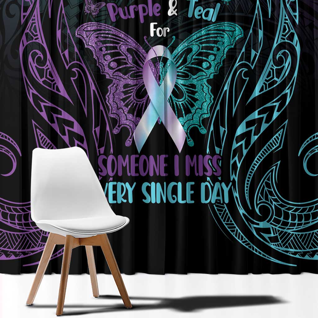 Suicide Awareness Memorial Window Curtain I Wear Purple and Teal For Someone I Miss - Polynesian Pride