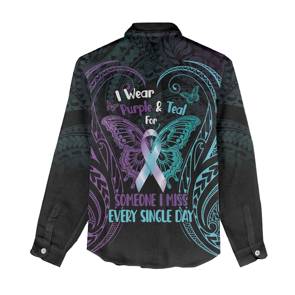 Suicide Awareness Memorial Women Casual Shirt I Wear Purple and Teal For Someone I Miss - Polynesian Pride