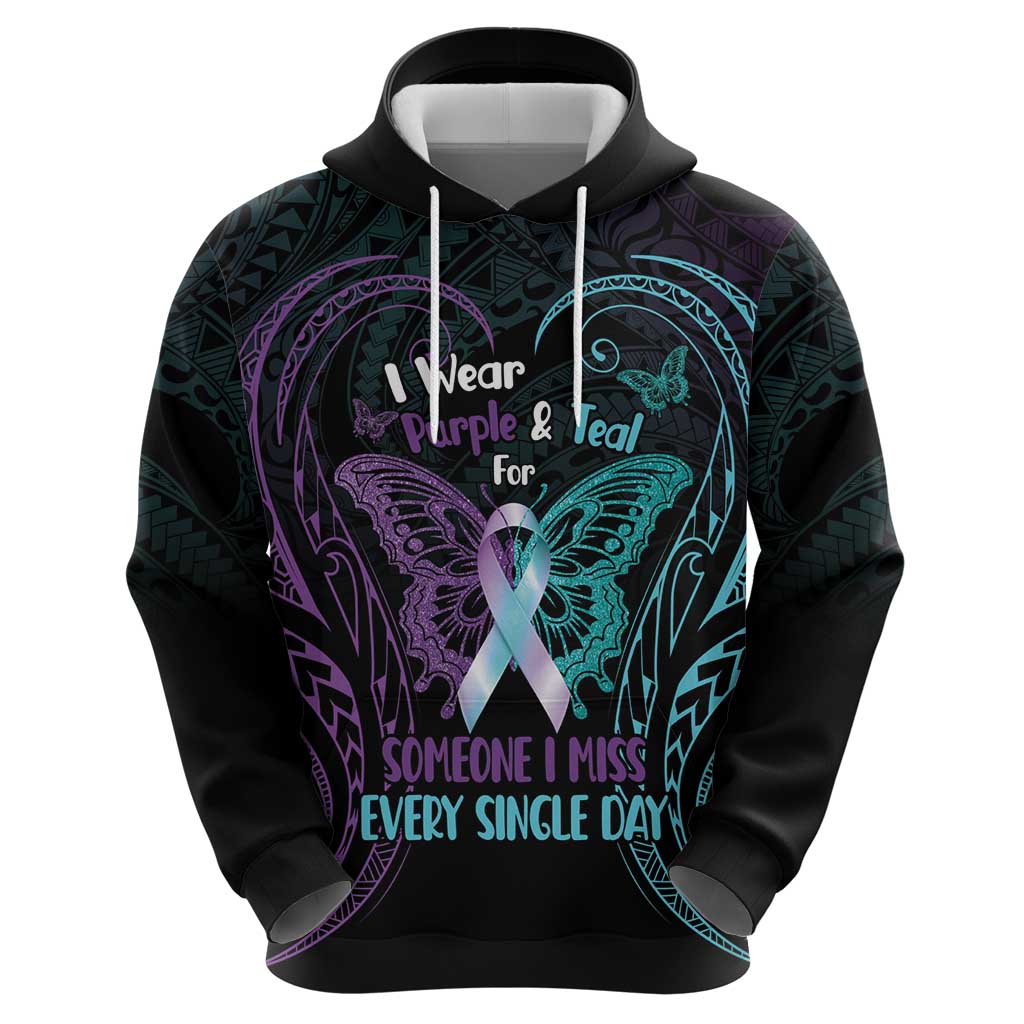 Suicide Awareness Memorial Zip Hoodie I Wear Purple and Teal For Someone I Miss - Polynesian Pride