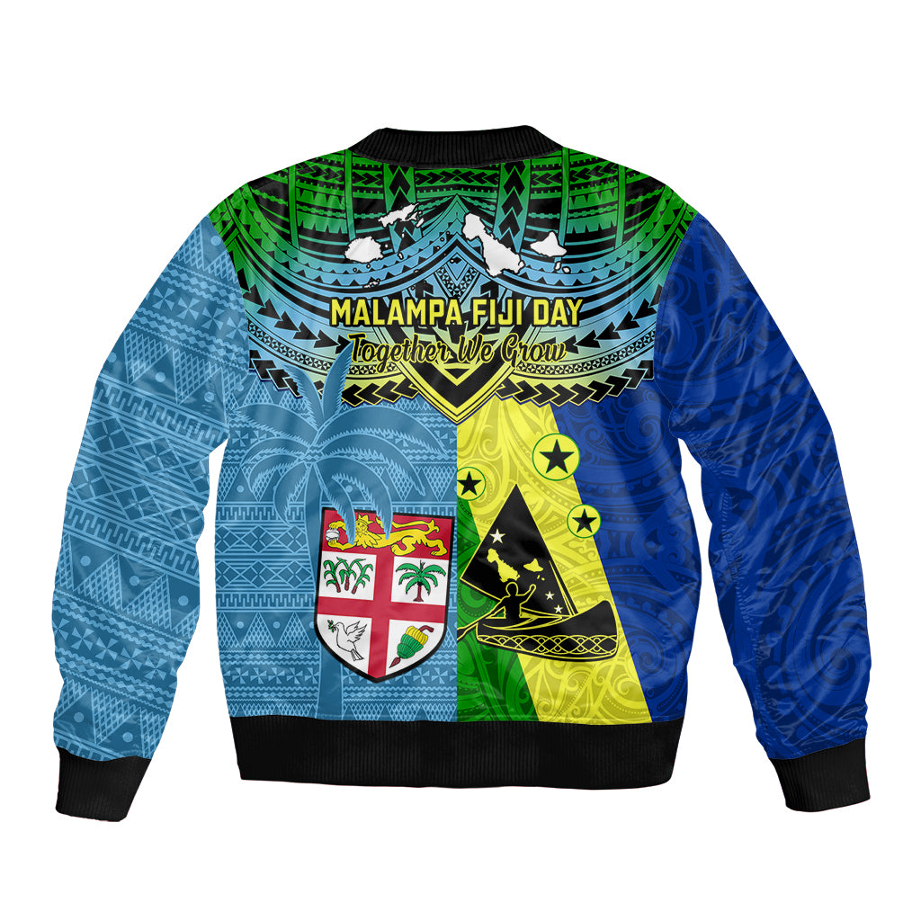 Malampa Fiji Day Sleeve Zip Bomber Jacket Together We Grow Proud Polynesian Tapa Artsy LT14 - Polynesian Pride