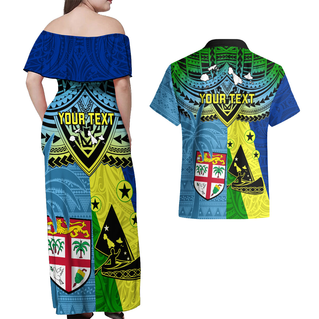 Custom Malampa Fiji Day Couples Matching Off Shoulder Maxi Dress and Hawaiian Shirt Together We Grow Proud Polynesian Tapa Artsy LT14 - Polynesian Pride
